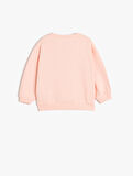 Sweatshirt Uzun Kollu Çiçek Baskılı Bisiklet Yaka Şardonlu Pamuklu