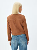 Suni Süet Ceket Yuvarlak Yaka Kapaklı Cep Detaylı Çıt Çıt Düğmeli
