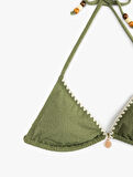 Astarlı Kroşe Detaylı Boncuklu Üçgen Bikini Üstü