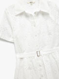 Pamuklu Düğmeli Kemerli Kısa Kollu Fisto Brodeli Mini Gömlek Elbise