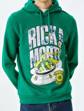 Kapşonlu Şardonlu Pamuk Karışımlı Lisanslı Rick and Morty Sweatshirt