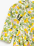 Pamuklu Boncuk İşlemeli Çiçekli Limon Desenli Plaj Elbisesi