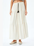 Katlı Beli Bağlamalı Lastikli Uzun Etek