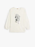 Sweatshirt Unicorn Baskılı Uzun Kollu Bisiklet Yaka Pamuklu