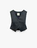 Slim Fit V Yaka Kolsuz Düğmeli Takım Yeleği