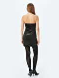 Straplez Kolsuz Drapeli Slim Fit Mini Abiye Elbise