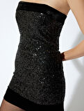 Straplez Pullu Payetli Mini Slim Fit Kolsuz Abiye Elbise