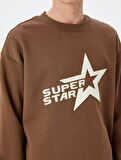 Bisiklet Yaka Oversize Pamuk Karışımlı Slogan Baskılı Sweatshirt