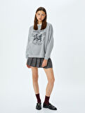 Polo Yaka Slogan Baskılı Şardonlu Oversize Sweatshirt