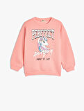 Sweatshirt Unicorn Baskılı Uzun Kollu Bisiklet Yaka Pamuk Karışımlı