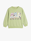 Sweatshirt Anime Baskılı Uzun Kollu Bisiklet Yaka Pamuklu Şardonlu