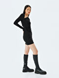Asimetrik Yaka Drapeli Slim Fit Mini Simli Abiye Elbise