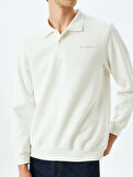 Atatürk İşlemeli Pamuk Karışımlı İnterlok Kumaş Basic Polo Yaka Sweatshirt