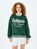 Bisiklet Yaka Kolej Baskılı Biyeli Oversize Sweatshirt