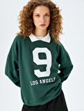 Polo Yaka Oversize Kolej Baskılı Sweatshirt