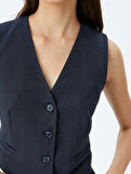 Düğme Detaylı V Yaka Blazer Yelek