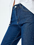 Yüksek Bel Crop Düz Paça Mom Fit Denim Pantolon - Mom Jean