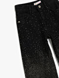 Kot Pantolon Geniş Paça Zımbalı Cepli Pamuklu - Wide Leg Jean