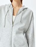 Şardonlu Oversize Kapüşonlu Uzun Kollu Spor Sweatshirt