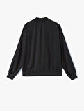 Modal Karışımlı Çizgili Cepli Dik Yaka Tam Fermuarlı Sweatshirt