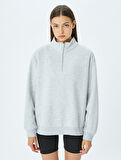 Yarım Fermuarlı Dikiş Detaylı Oversize Spor Sweatshirt