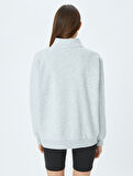 Yarım Fermuarlı Dikiş Detaylı Oversize Spor Sweatshirt