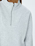 Yarım Fermuarlı Dikiş Detaylı Oversize Spor Sweatshirt