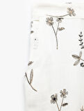 Viskon Kumaş Düz Bol Paça Fistolu Brodeli Çiçekli Pantolon