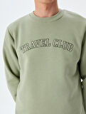 Bisiklet Yaka Pamuk Karışımlı Slogan İşlemeli Sweatshirt