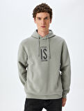 Slogan İşlemeli Pamuk Karışımlı Şardonlu Kapşonlu Sweatshirt