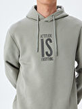 Slogan İşlemeli Pamuk Karışımlı Şardonlu Kapşonlu Sweatshirt