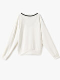 Çizgili Modal Karışımlı Oversize V Yaka Spor Sweatshirt