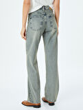 Düz Paça Normal Bel Düz Kesim Düğmeli Pamuklu Kot Pantolon - Straight Fit Jean