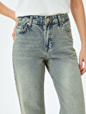 Düz Paça Normal Bel Düz Kesim Düğmeli Pamuklu Kot Pantolon - Straight Fit Jean