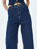Geniş Kesik Paça Düğmeli Normal Bel Kot Pantolon - Culotte Jean