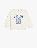 New York Baskılı Pamuklu Uzun Kollu Şardonlu Sweatshirt