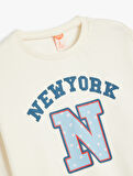 New York Baskılı Pamuklu Uzun Kollu Şardonlu Sweatshirt