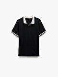 Slim Fit Pamuklu Renk Kontrast Detaylı Kısa Kollu V Yaka Polo Tişört