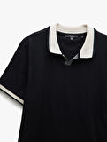 Slim Fit Pamuklu Renk Kontrast Detaylı Kısa Kollu V Yaka Polo Tişört