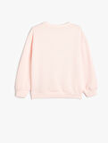 Sweatshirt Waffle Baskılı Bisiklet Yaka Uzun Kollu Pamuklu