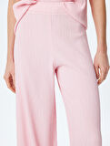 Dokulu Yüksek Bel Rahat Kalıp Geniş Paça Pantolon