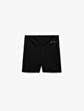 Yüksek Bel Baskılı Slim Fit Biker Spor Tayt