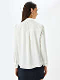 Düğme Detaylı Drapeli Uzun Kollu Saten Bluz