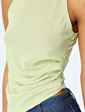 Halter Yaka Viskon Slim Fit Drapeli Kolsuz Bluz