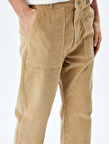 Normal Bel Chino Cep Detaylı Straight Fit Fitilli Kadife Pantolon