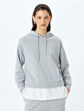 Çift Kumaş Kullanımlı Üç İplik Kapüşonlu Oversize Sweatshirt