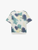 Desenli Kısa Kollu Bisiklet Yaka Sweatshirt