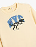 Sweatshirt Dinozor Baskılı Bisiklet Yaka Uzun Kollu Şardonlu