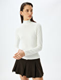Slim Fit Dik Yaka Uzun Kollu Dokulu Body