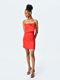 Straplez Bodycon Fiyonk Detaylı Mini Elbise